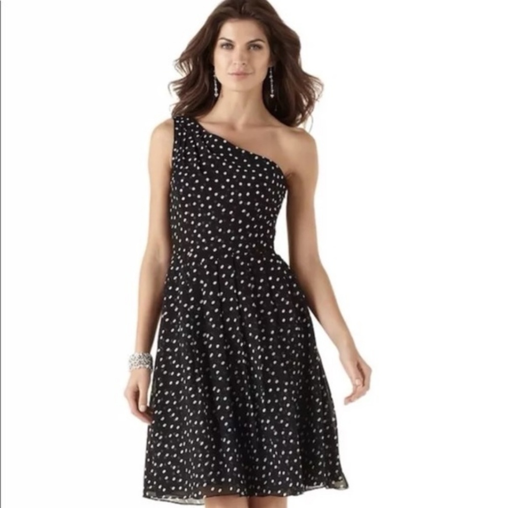 WHBM Black One-Shoulder Dot Dress